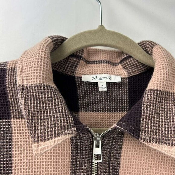 Madewell Women's Medium Waffle Half-Zip Popover Pink Plaid Long Sleeve Shirt - Picture 16 of 16